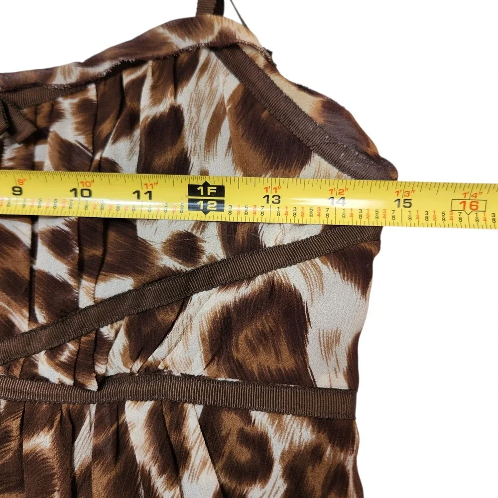 Vintage Y2K I.N.C. Size 4P Small 100% Silk Babydoll Midi Brown Animal Print Bows